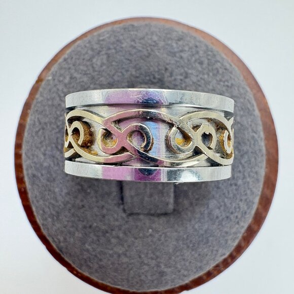 Stainless Steel Gold Silver Color Celtic Knot Design Cigar Band 8.25mm Wide Sz 7 - Picture 1 of 8